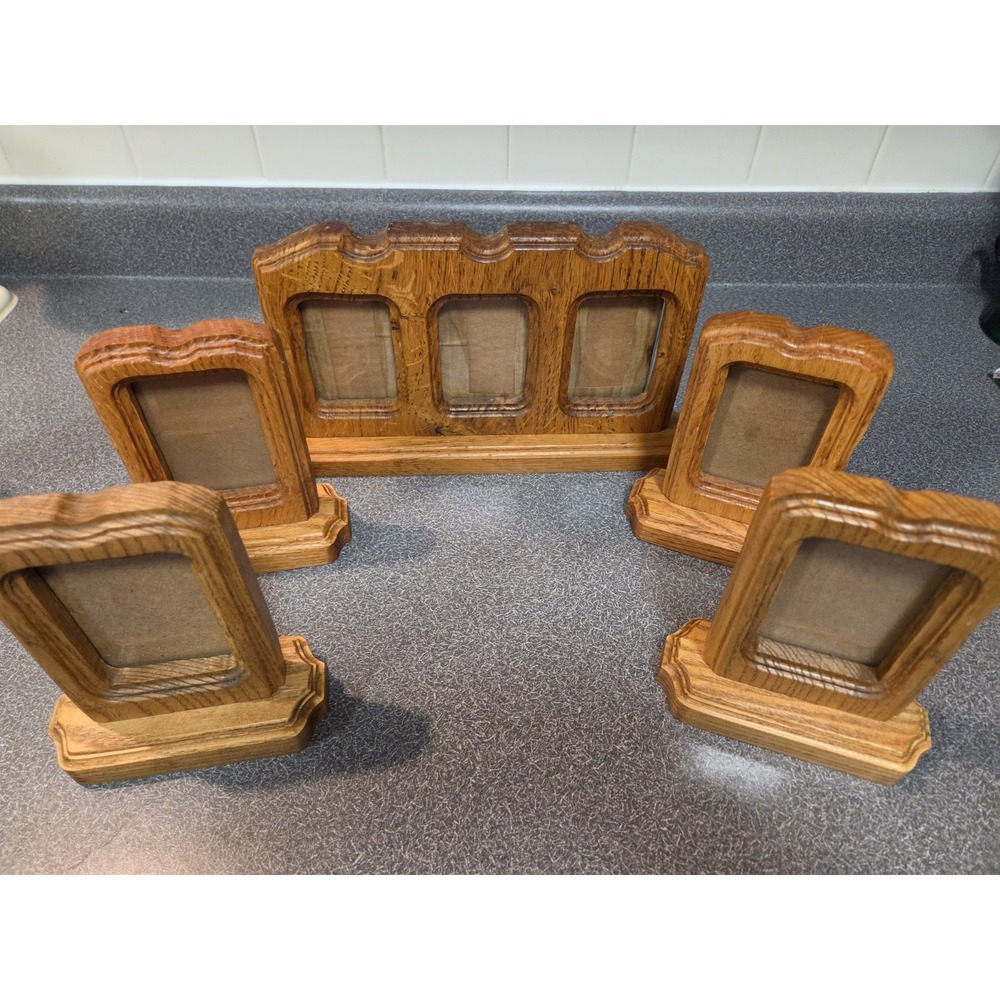 Handcrafted Solid Oak Picture Frame Lot (5) - Picture 2 of 14